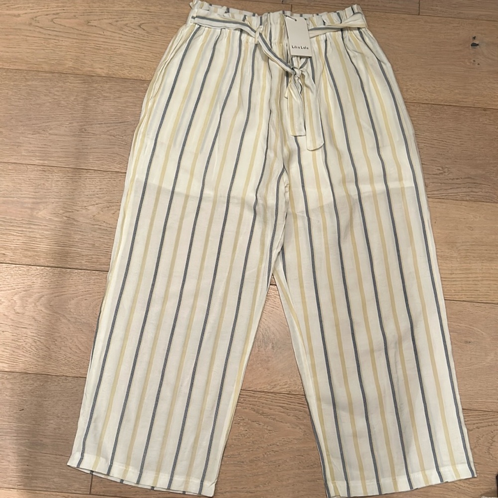 NWT Lili and Lala cropped pants, drawstring waist, black & light gold pinstripe